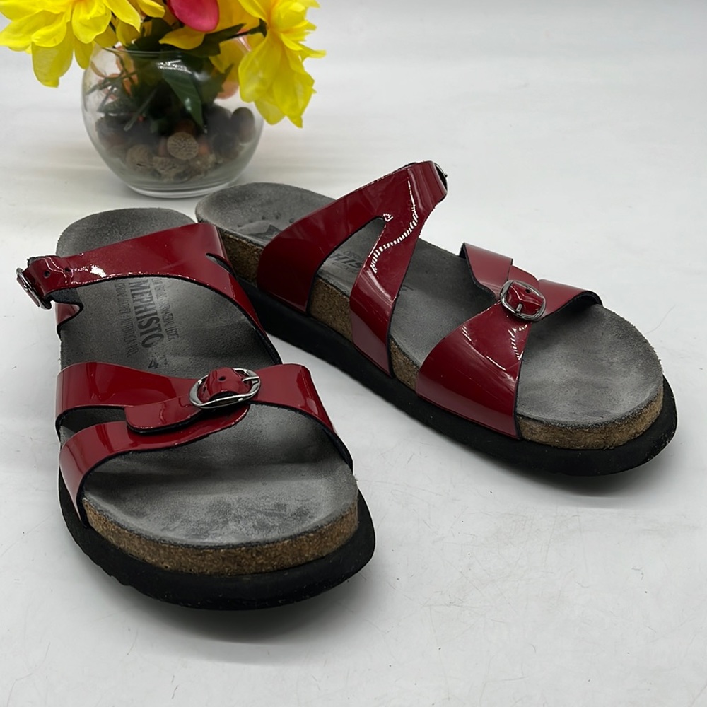 Mephisto Cranberry Color Patent Leather Slip On Sandals Women's Size 41